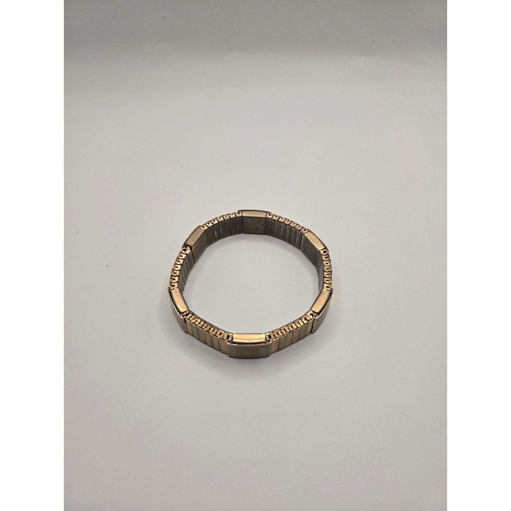 Major Stainless Steel Magnetic Bracelet Gold Tone Expandable Textured Link 6.75"